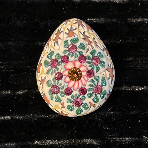 Rare HTF Billie Beads 2003 Easter Egg Brooch Flowers Rhinestone - Picture 1 of 4